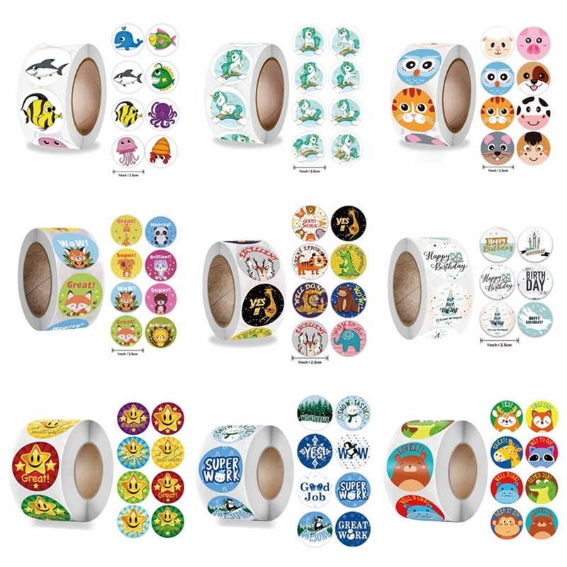 Set 500 miếng dán phần thưởng hình động vật hoạt hình dễ thương trang trí handmade DIY cho trẻ em/ giáo viên