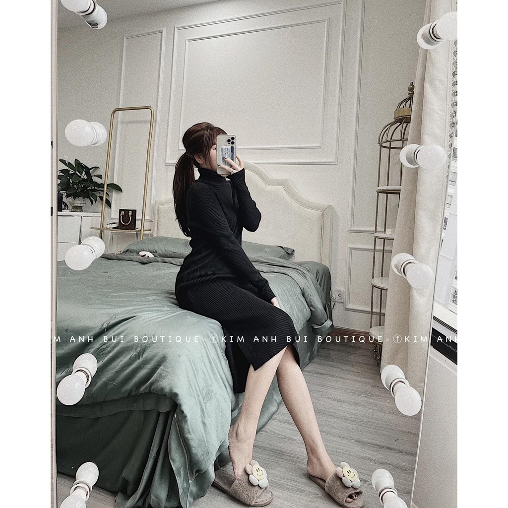 Váy Len Cổ Lọ Body Giữ Nhiệt Siêu Ấm Len Quảng Châu Co Giãn 4 Chiều Váy Thu Đông Dự Tiệc Đi Chơi Đi Làm Mặc Dài Qua Gối | BigBuy360 - bigbuy360.vn