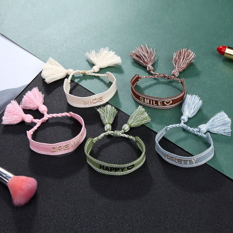 Vòng Tay Dây Bện Phối Tua Rua Thêu Họa Tiết Phong Cách Bohemian Độc Đáo Tùy Chỉnh Thời Trang Cho Nữ