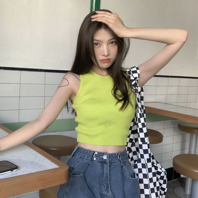 Áo dệt kim IELGY  sát nách dáng ôm thời trang cho nữ