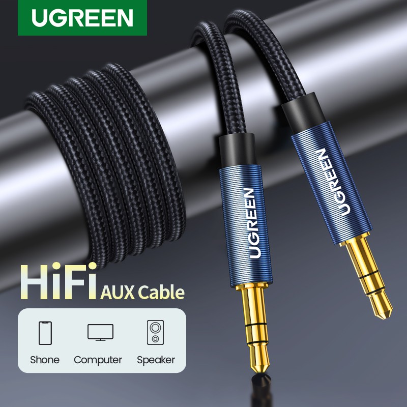 Dây cáp âm thanh aux UGREEN giắc cắm 3.5mm màu xanh dương