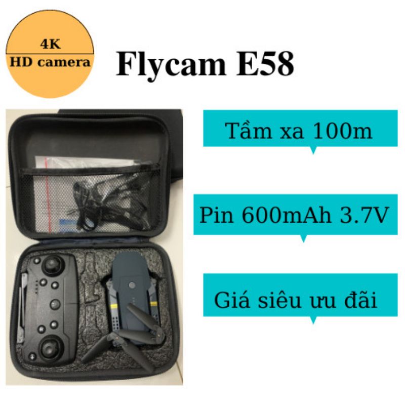 Flycam E58 JY019 chính hãng, đèn led, 1080p, 4k pixel