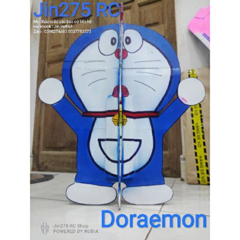 Bộ vỏ kit máy bay Doraemon sải  cm(Tặng 2horn,link,carbon,cắt dán sẵn băng thủy tinh)