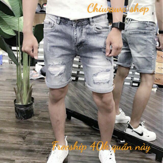 [Loại1] Quần short jean nam co dãn cao cấp màu xám MS297-811