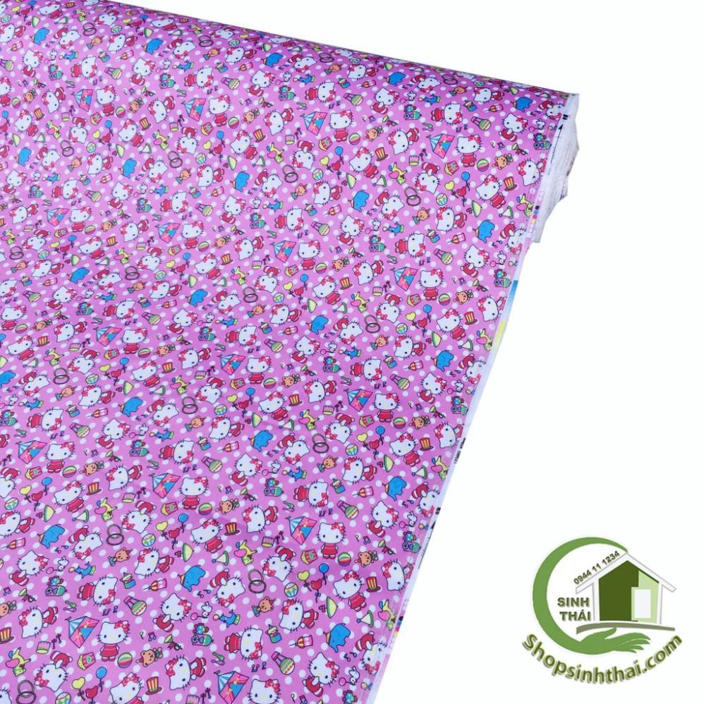 Vải Hello kitty màu hồng - vải bố PVC may balo túi xách [ 1m x khổ 1,55m ]