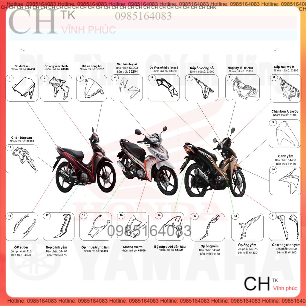 bộ nhựa wave RSX 110 đời 2012 - 2013 hàng honda - chính hãng