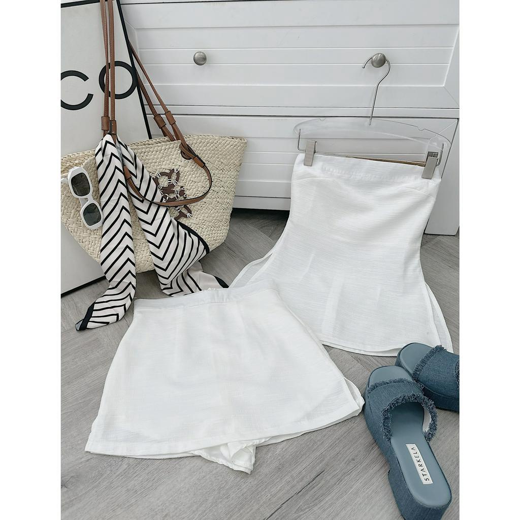 SET ÁO ỐNG XẺ TÀ CÚP NGỰC + QUẦN SHORT TRẮNG (TH)