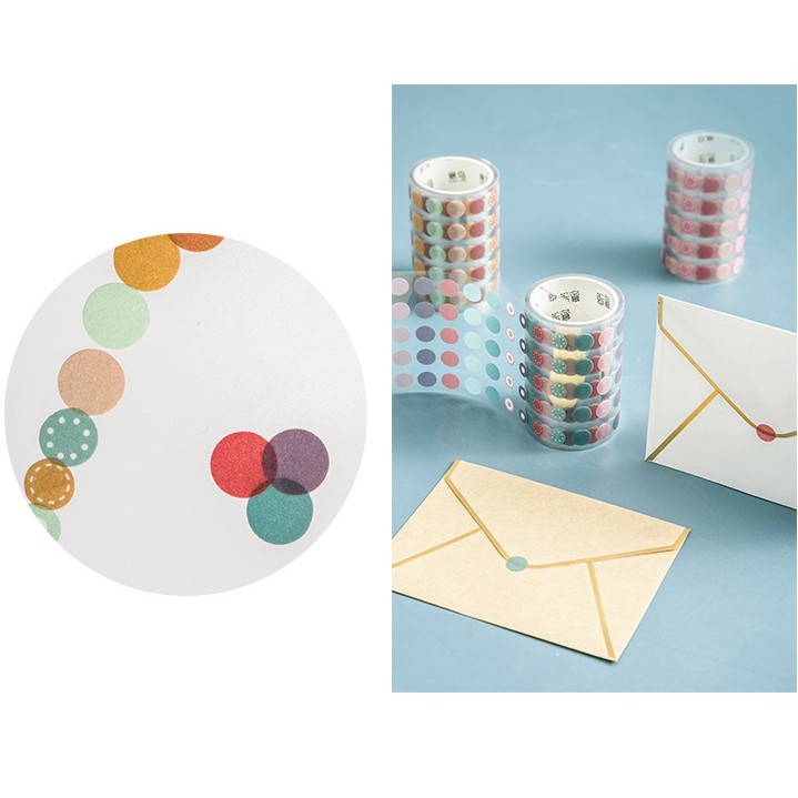 Washi tape tròn nhỏ màu pastel băng keo giấy trang trí sổ