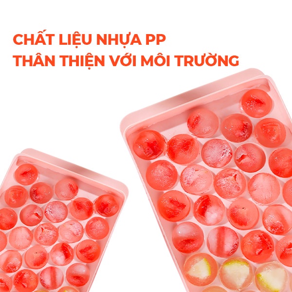 Khay Làm Đá Silicon 33 Viên Tròn To Có Khuôn Có Nắp Đậy Thông Minh Chất Liệu Nhựa PP An Toàn