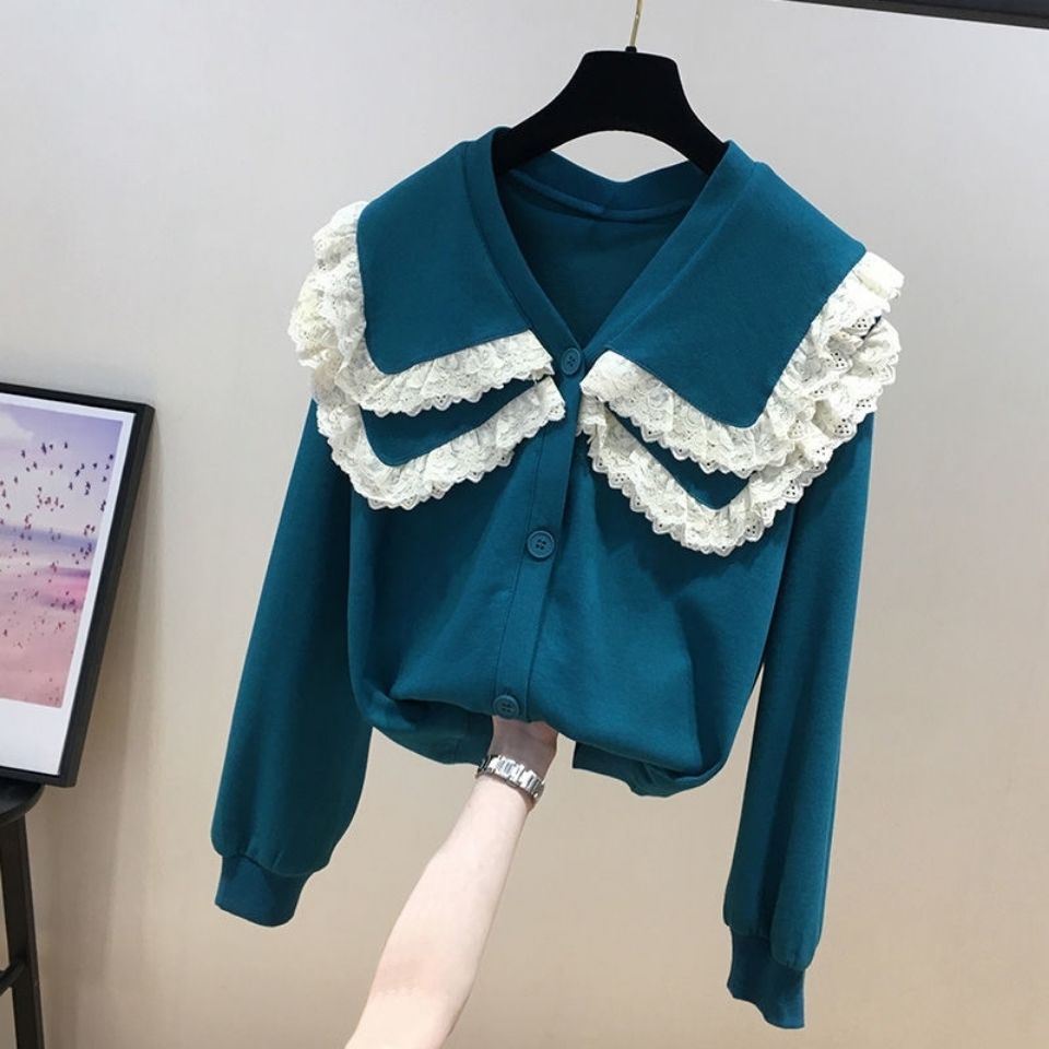 Áo khoác cardigan len cổ búp bê phong cách mới mùa thu năm 2021