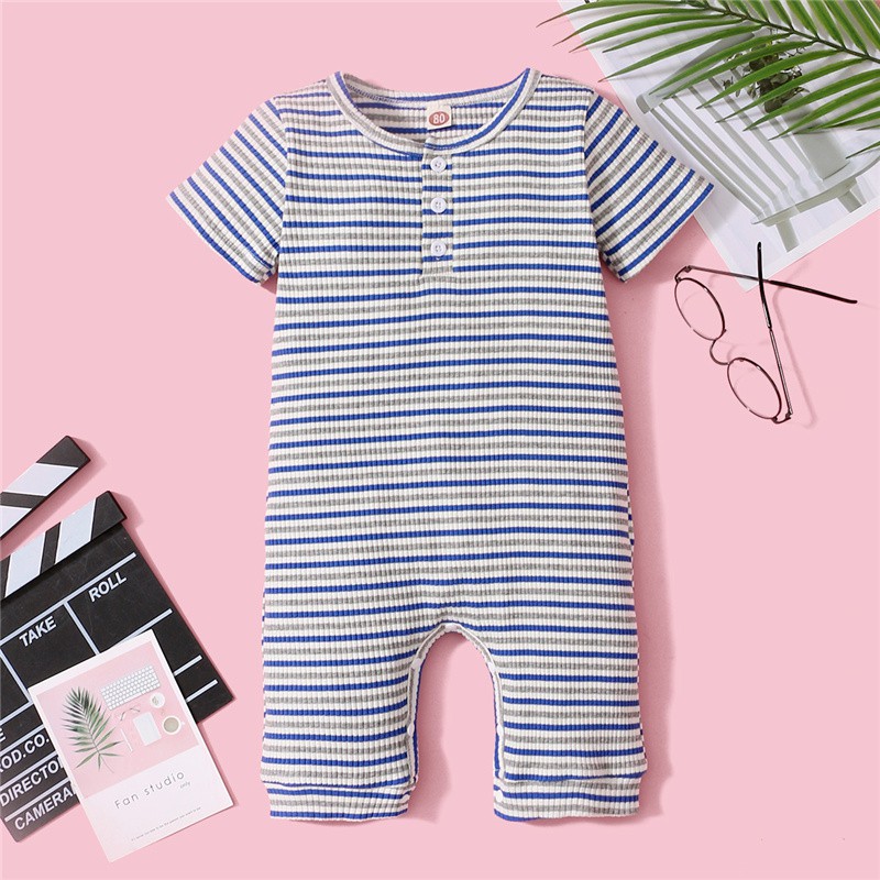 Áo Liền Quần Mikrdoo Cotton Tay Ngắn Kẻ Sọc Thời Trang Mùa Hè Cho Bé Trai Và Bé Gái Sơ Sinh