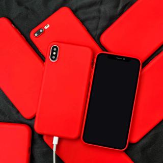 Ốp điện thoại silicone TPU mềm chống rơi màu đỏ thích hợp cho iPhone 11 Pro Max X/6/7/8/plus XR Xs Max