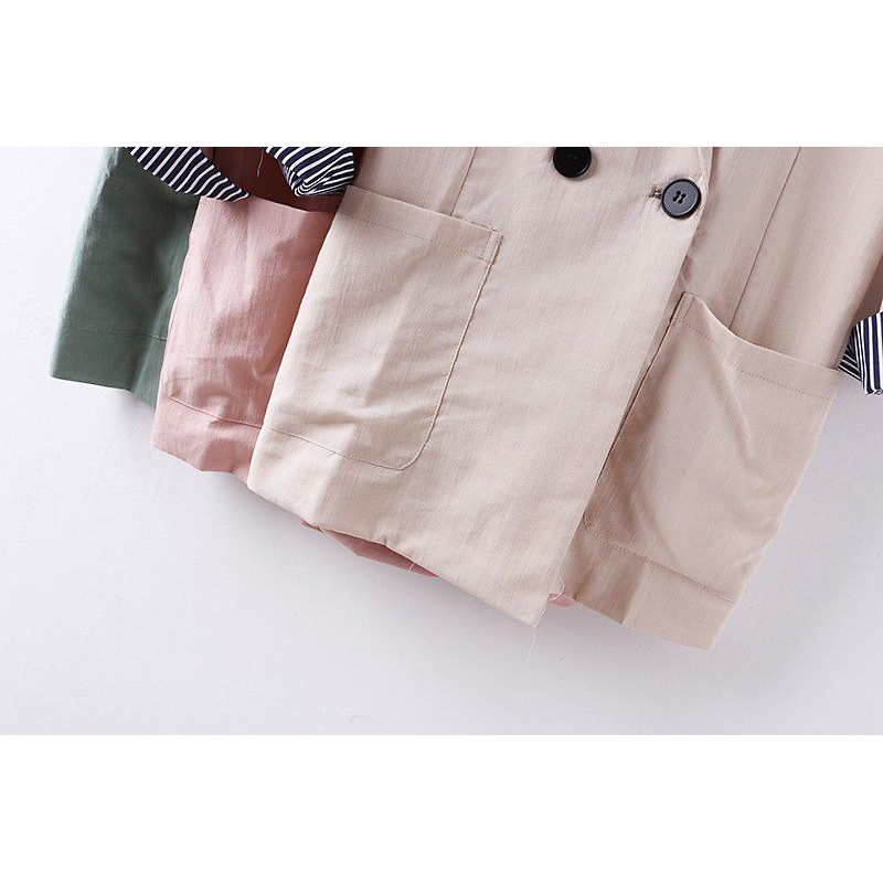 {Nhiều màu} Áo blazer dáng dài tay lỡ phối kẻ xuất Hàn (có sẵn) | BigBuy360 - bigbuy360.vn
