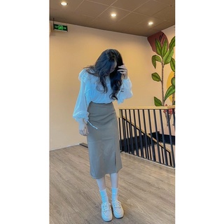 Set áo voan trắng bèo kèm cv kaki