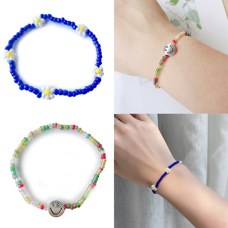 Vòng tay/ vòng cổ chuỗi hạt nhiều màu sắc phối mặt hình hoa mặt cười dễ thương thời trang mùa hè