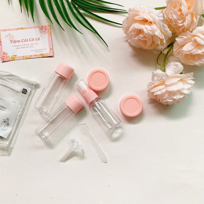 Bộ chiết mỹ phẩm, lọ chiết mỹ phẩm trong suốt kèm túi zip đi du lịch tiện lợi-Tiệm Cói Cô Lê