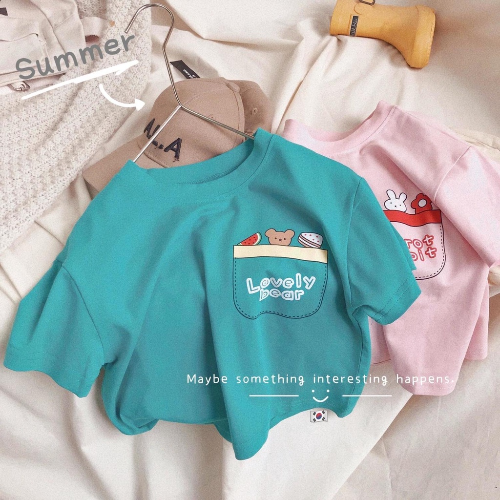 Áo Thun Tay Ngắn 100% Cotton In Họa Tiết Hoạt Hình Phong Cách Hàn Quốc Thời Trang Mùa Hè Cho Bé Trai Và Gái