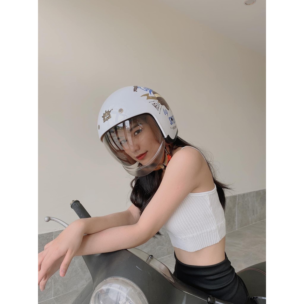 Nón bảo hiểm 3/4 kính âm Royal M139 Trắng tem V9 -mũ bảo hiểm đẹp bảo hành 1 năm