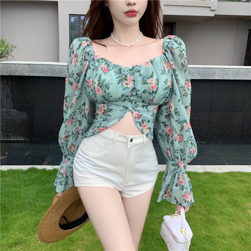 Áo sơ mi hoa nhí tay dài Emilyshop ulzzang