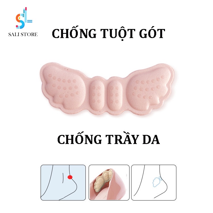 Miếng lót giày cao gót chống tuột gót chân và trầy rách da, lót giày 4D hình cánh bướm có mặt gai silicon SALI PK70