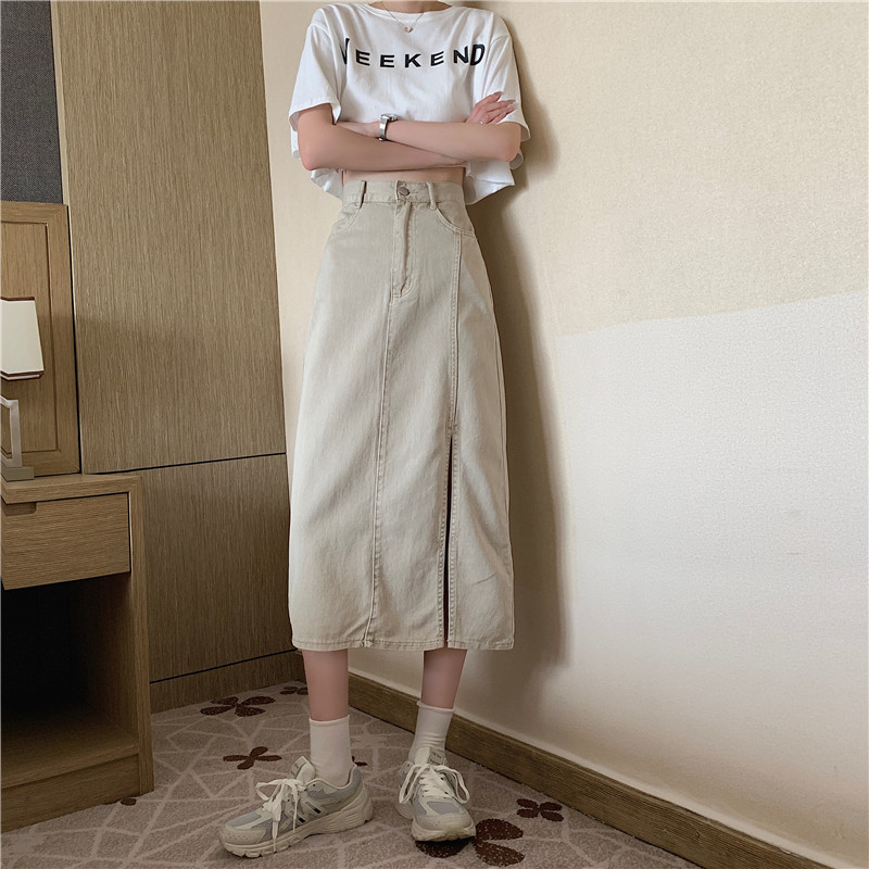 Xiaozhainv Chân váy denim xẻ tà thời trang Hàn Quốc cho nữ | BigBuy360 - bigbuy360.vn