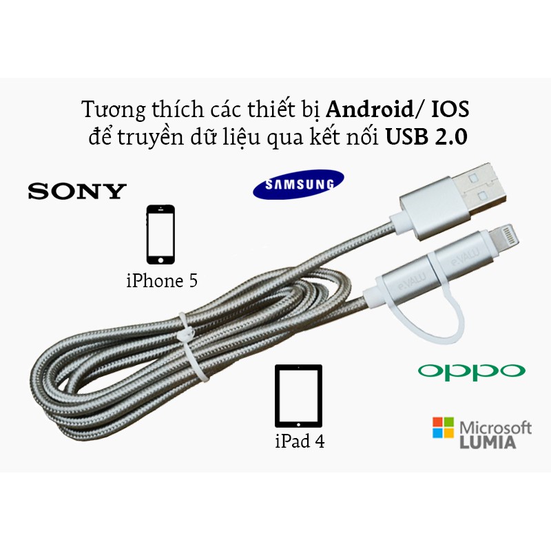 Dây cáp 2 in 1 Lightning và Micro USB 1 m eValu LTD-01