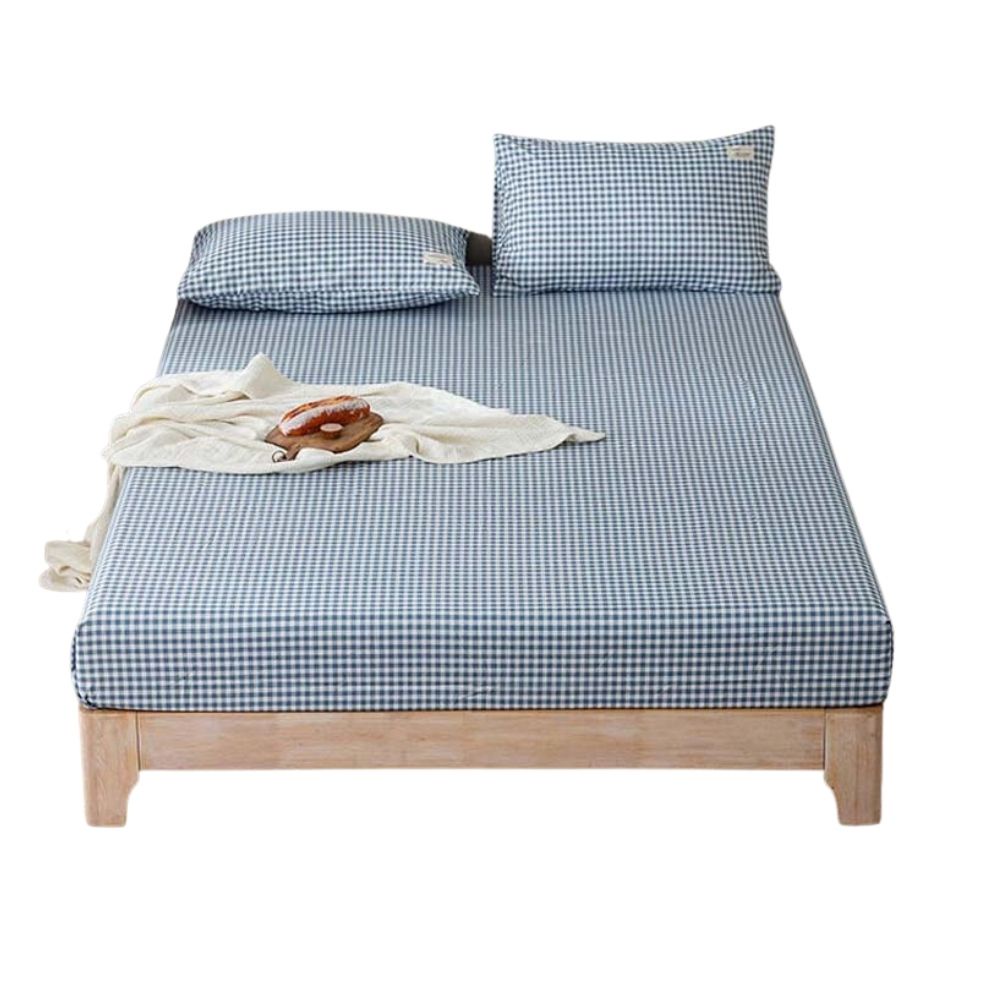 Bộ Ga Giường Cotton tici kẻ LIDACO cotton hoạt tính decor phòng ngủ vintage