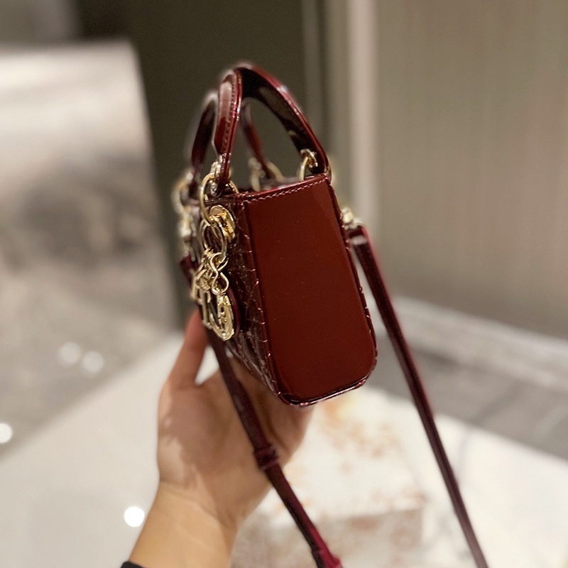QIVM  Mini LADY DIOR Bag Patent Leather Cannage Diana Handbag2022