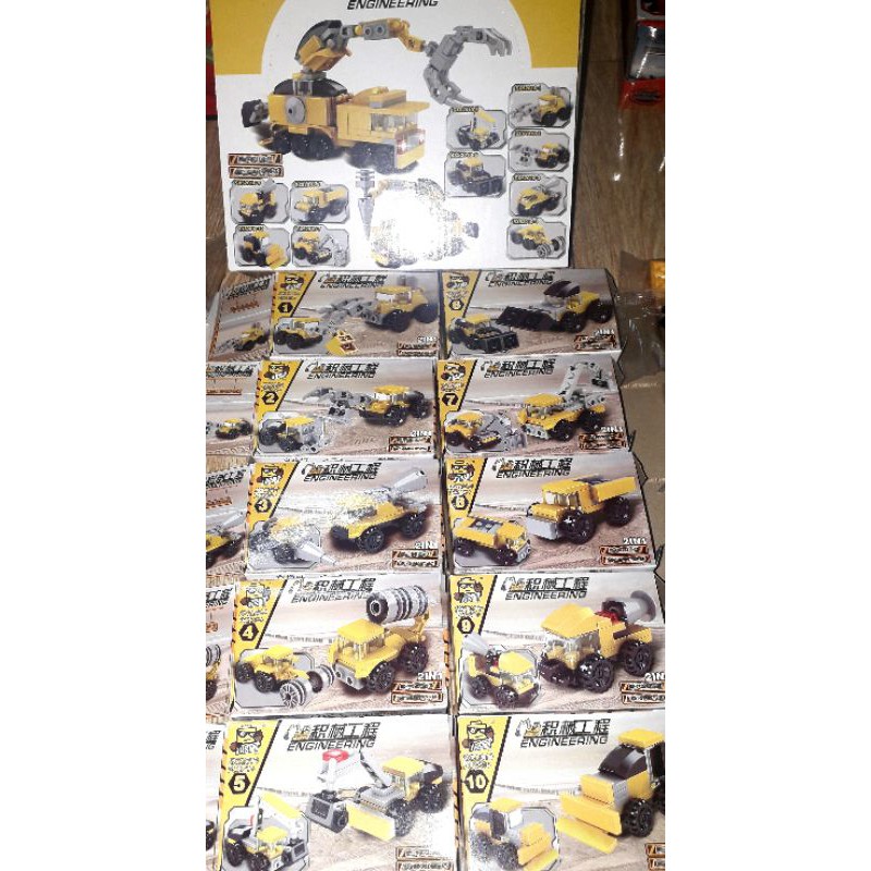 Sét Lego_Lắp ráp Xe công trình 10 chiếc 52010 có nhiều chi tiết bằng nhựa