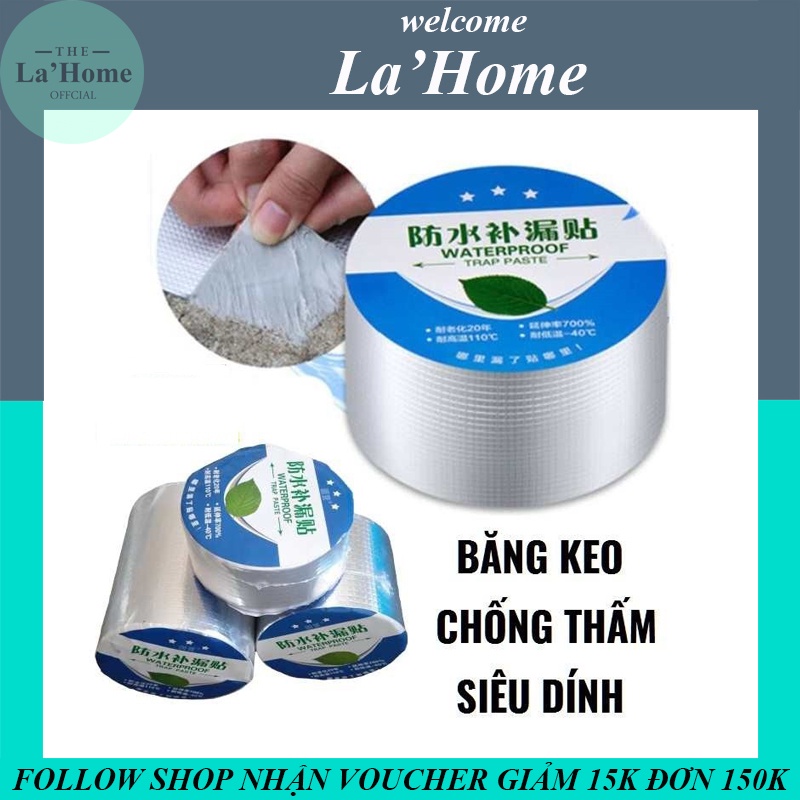 Cuộn 5m Băng Keo Chống Thấm Nước Water Proof La'Home - Băng Keo Bê Tông, Vá Vết Nứt