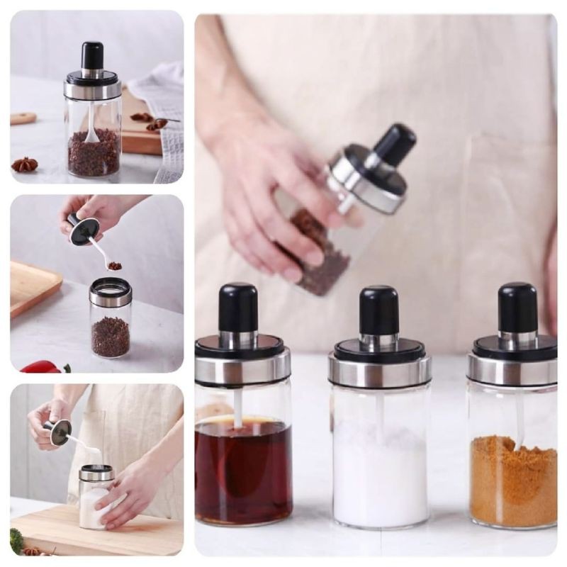 Combo 4 Hũ Đựng Gia Vị Thủy Tinh 250ml Kèm Muỗng Cao Cấp, Cực Kì Tiện Dụng