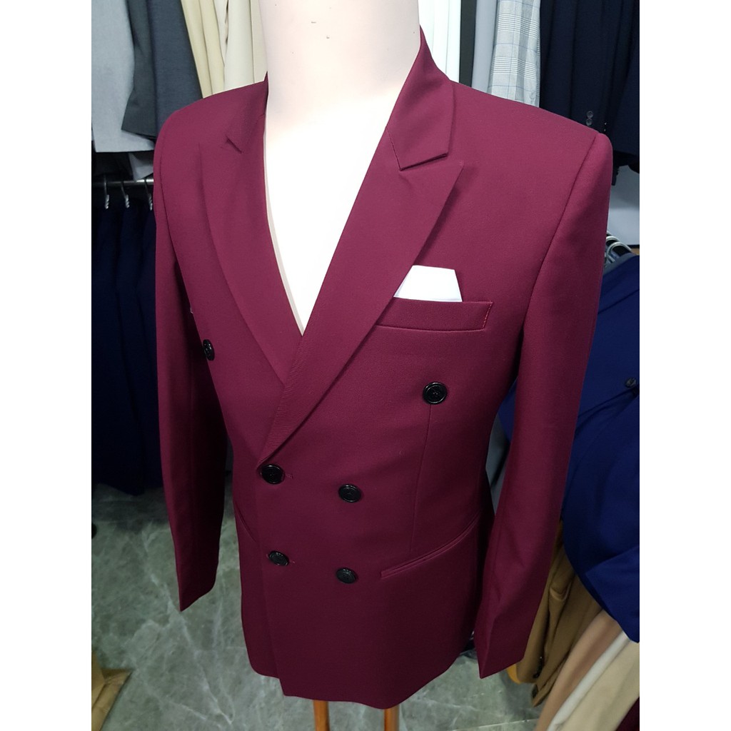 Áo vest nam kiểu 6 nút form ôm body màu đỏ rượu chất vải dày mịn