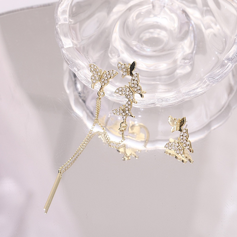 Hoa Tai Dáng Dài Tua Rua Một Bên Tai Phong Cách Hàn Quốc Mới Hợp Thời Trang