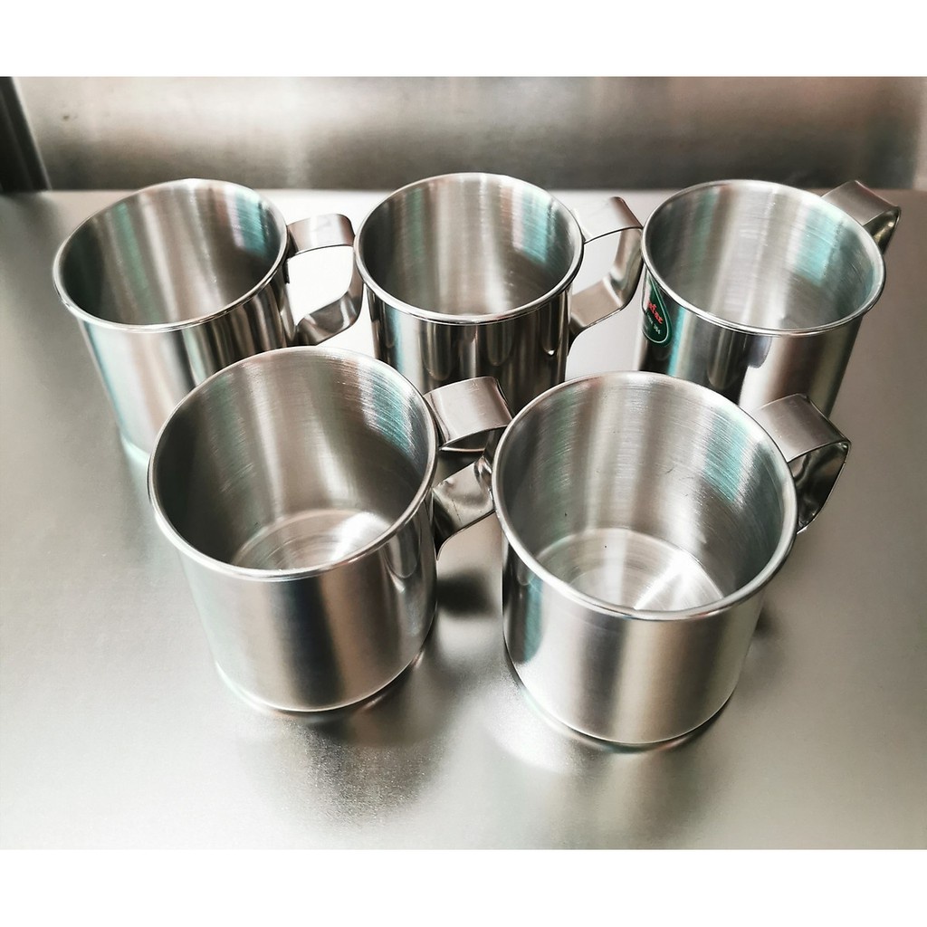 Combo 5 Ca cốc inox 304 uống nước loại 1 có quai 100ml không nắp cho bé mầm non, nhà trẻ