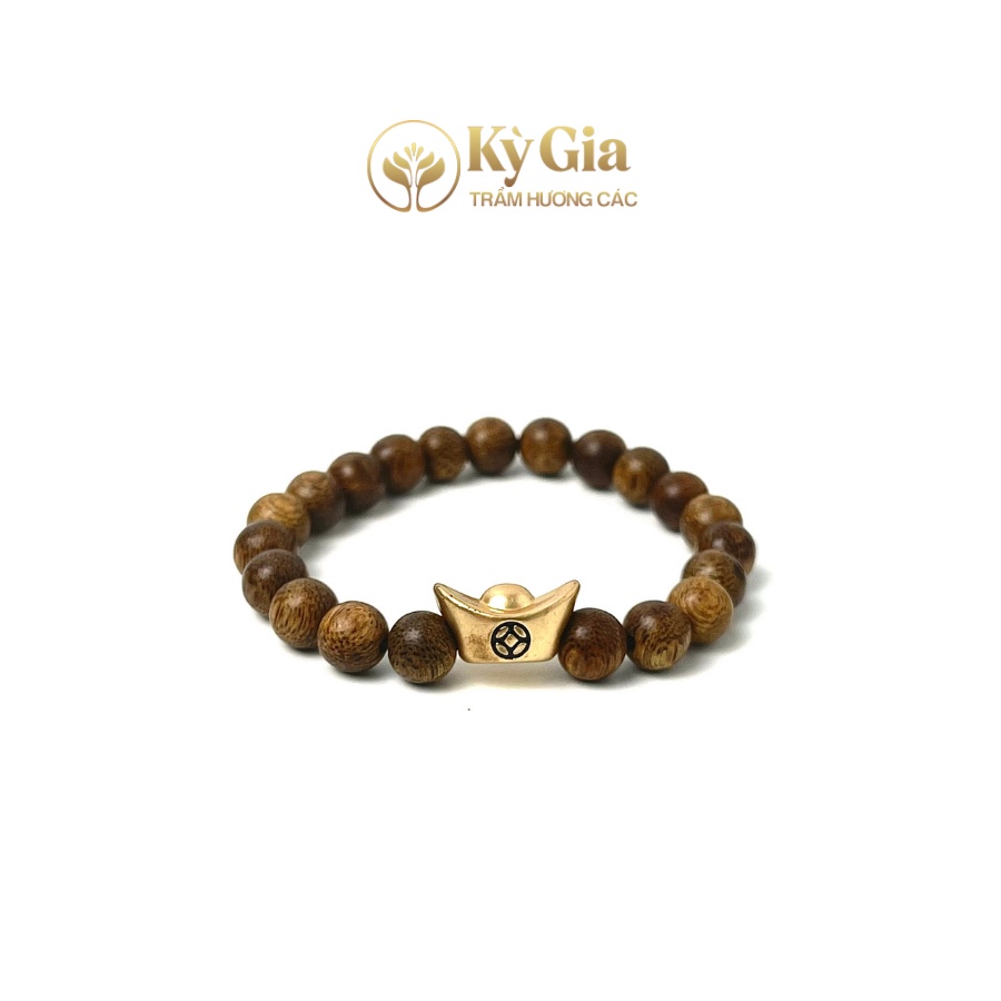 Vòng Tay Trầm Hương Kỳ Gia 21 Hạt Phối Charm Thỏi Vàng Đại Cát