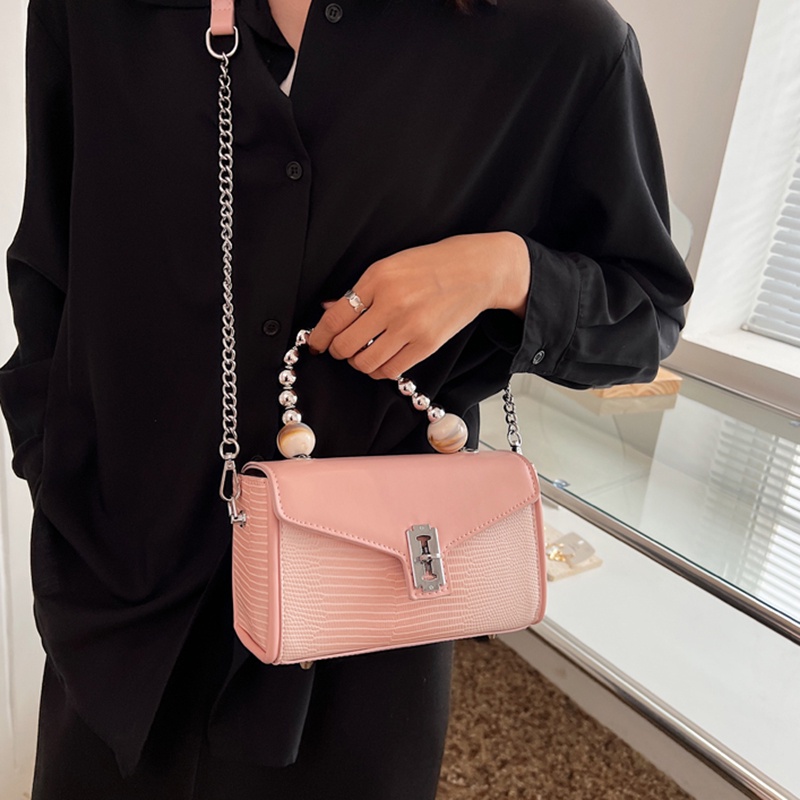 IELGY Túi Đeo Vai Màu Trơn Phối Dây Xích Thời Trang Cho Nữ