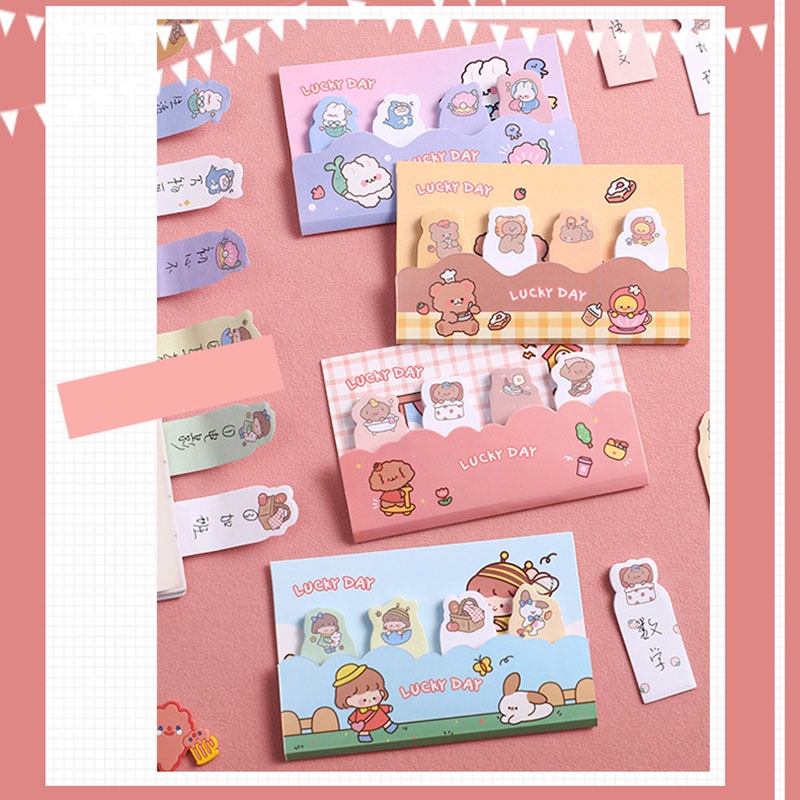 Set 80 Tờ Giấy Ghi Chú Họa Tiết Hoạt Hình Dễ Thương Cho Học Sinh