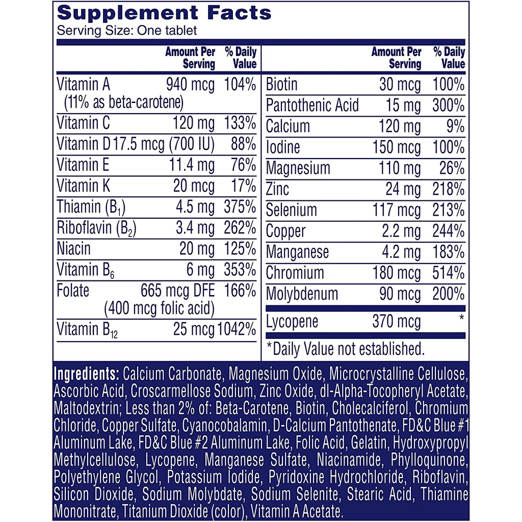 Viên Uống One A Day Men 50+ bổ sung Multivitamin và khoáng chất cho nam giới trên 50 tuổi, 100 viên