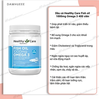 Dầu cá Healthy Care Fish oil 1000mg Omega 3 400 viên