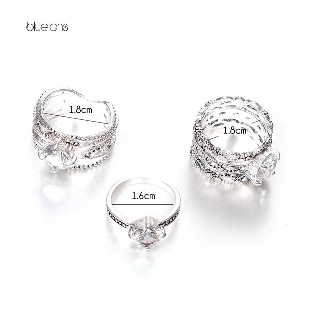 Bộ 3 Nhẫn Đính Kim Cương Giả Thời Trang Cho Nữ