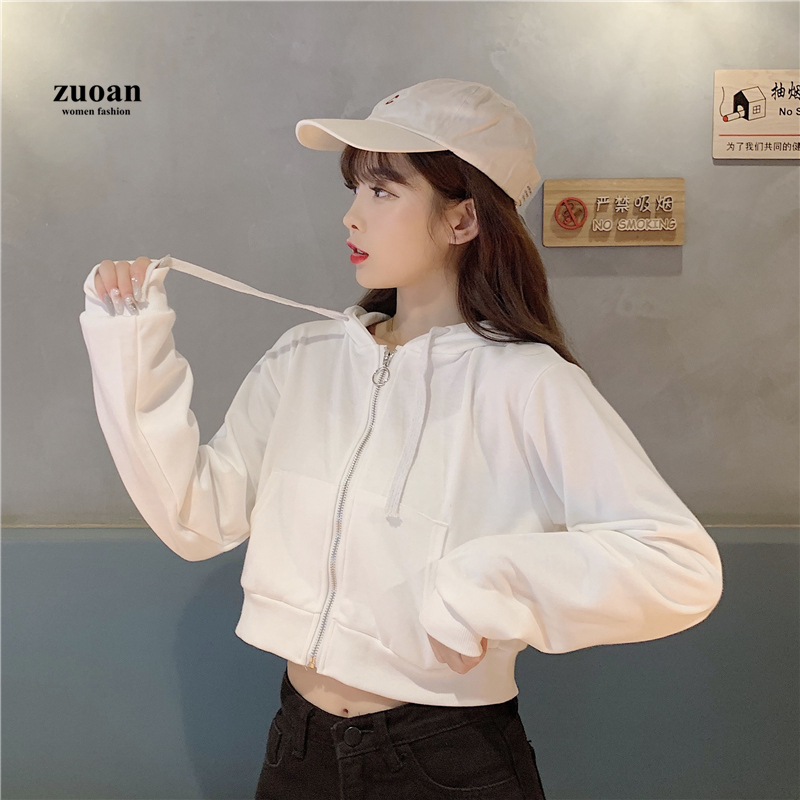 SUXI Áo khoác sweater ngắn mỏng dáng rộng phối khóa kéo phong cách mùa thu cá tính cho nữ