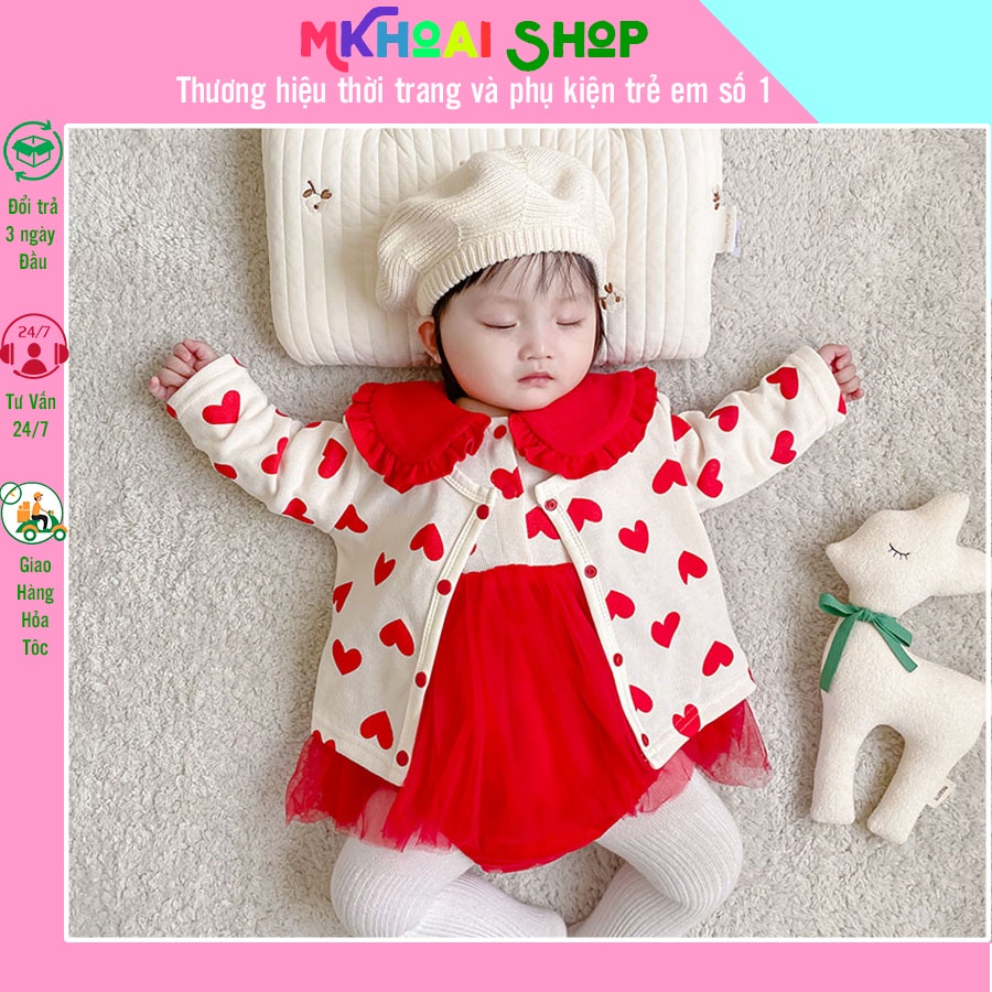 Hàng chính hãng Body váy bèo + áo khoác họa tiết trái tim cho bé Giá rẻ