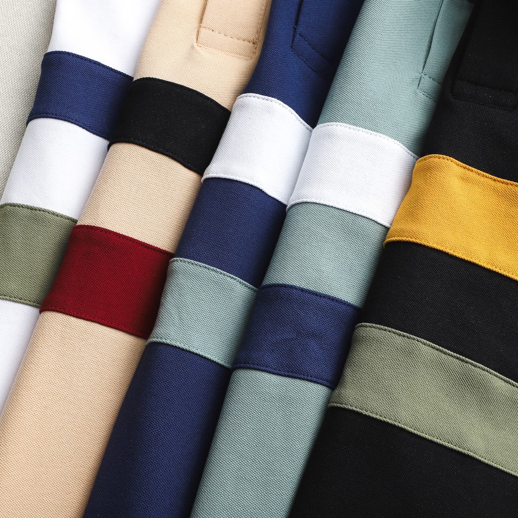 (3 màu) Áo polo dài tay vải cotton pique cao cấp Lacoste color block