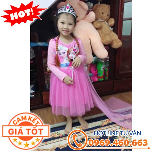 Váy Đầm Công Chúa Elsa Thu Đông Dài Tay Cho Bé Gái Màu Xanh Hồng