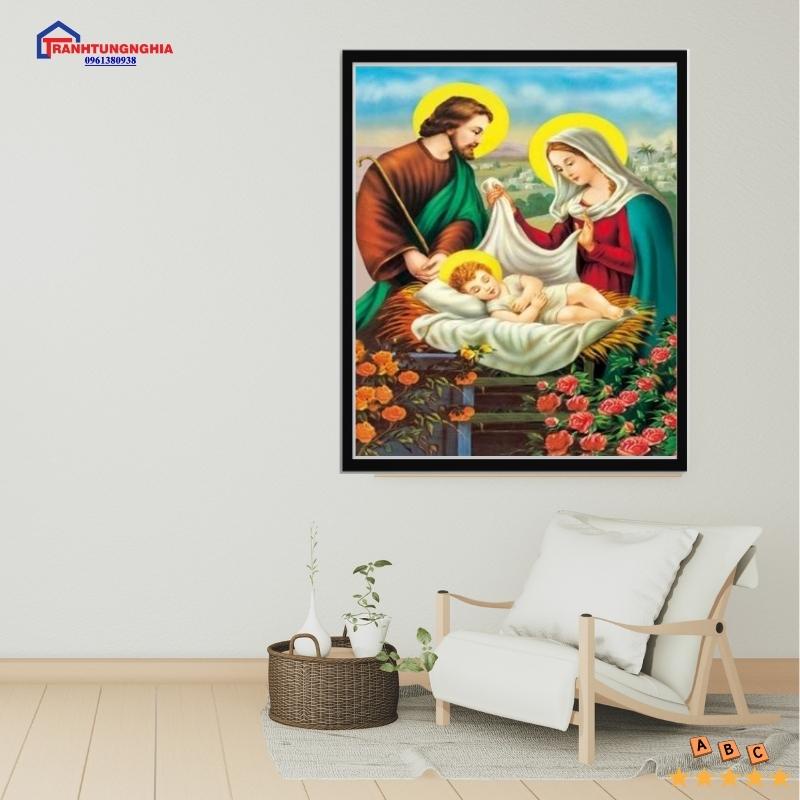 Tranh đính đá, tranh thêu chữ thập gia đình thánh gia