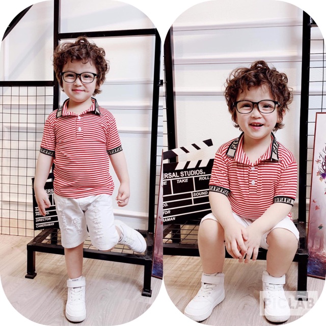 Áo kẻ ngang cổ đức thể thao