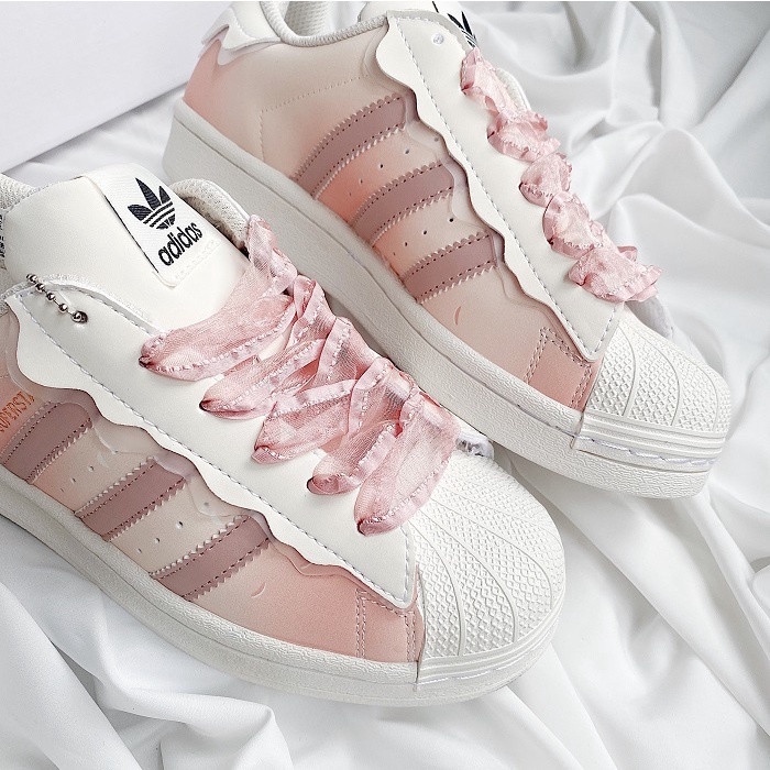 Giày thể thao adidas superstar hồng + xanh kem trắng, giầy das sò trắng kem cực chất hot trend 2023