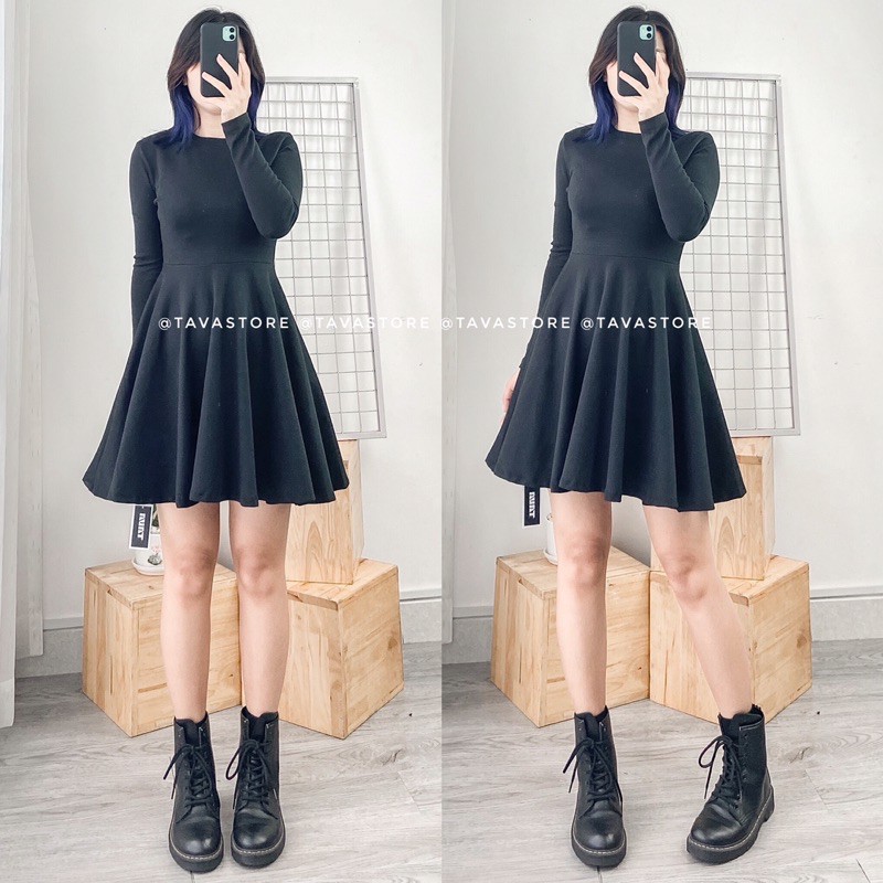 Đầm thun xoè tay dài