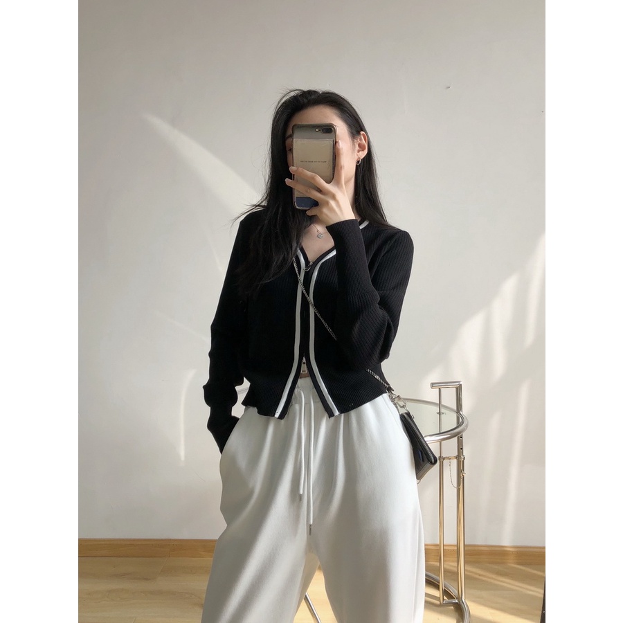 Áo khoác cardigan dệt kim tay dài dáng ôm phối khóa kéo thời trang cho nữ | BigBuy360 - bigbuy360.vn