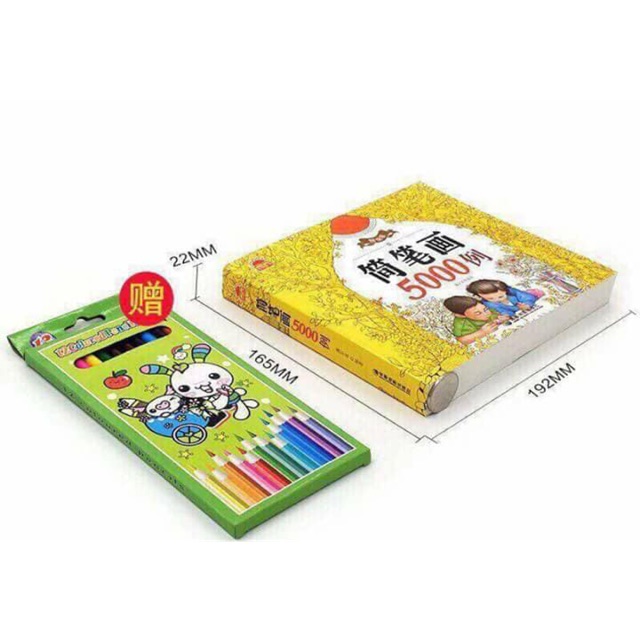 Sách tập tô 5000 mẫu kèm hộp bút 12 màu cho bé
